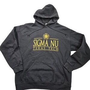 Sigma Nu Texas Tech Hoodie Sweatshirt Mens Large Black Jerzees Fleece Graphic